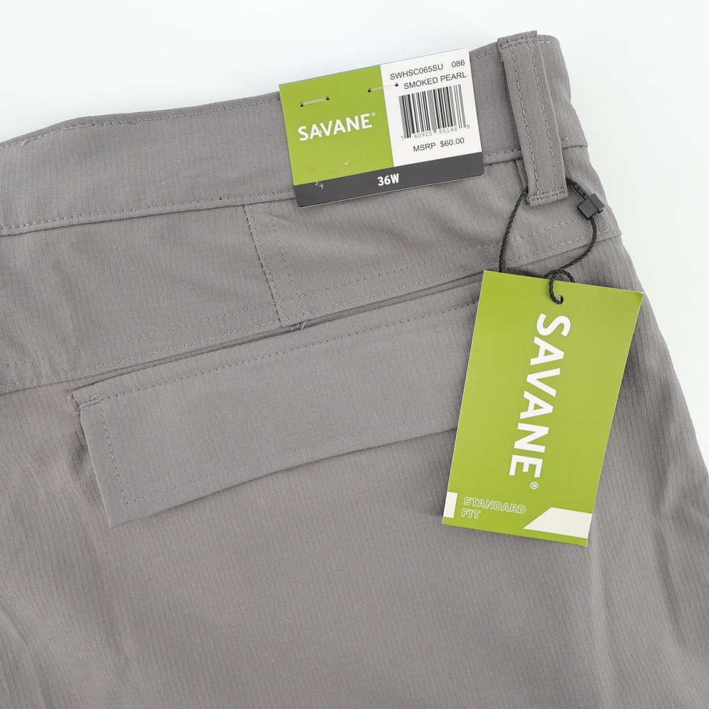 NEW Savane Mens Cargo Shorts 36 Smoked Pearl Grey Stretch Wicking MSRP $60‎